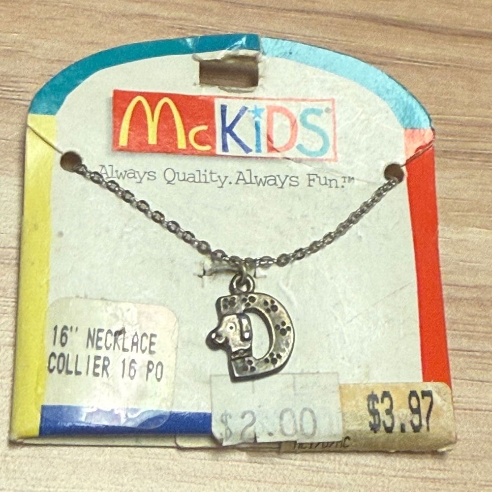 Vintage McKids McDonalds Dog Letter D Initial Pendant Necklace 16 Inch Silver